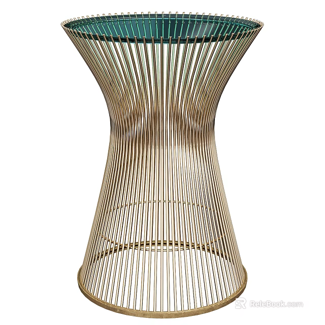 Elegant Modern Round Side Table With Vertical Metal Striped Design 3d model 