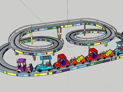 Colorful Kids Track Train Amusement Ride with Spiral Rails and Multiple Cars 3d model