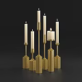 Elegant Golden Candle Lamps With White Lit Candles On Black Background