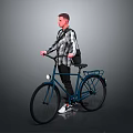 Blue Bicycle Featuring Front Light Rear Rack And Black Backpack With Man In Plaid Shirt