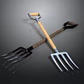 Two Garden Forks With Wooden Handles And Metal Tines Crossed