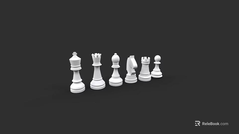 Classic White Chess Pieces Arranged in a Row on Black Background 3d model 