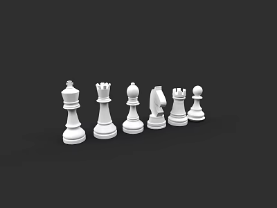 Classic White Chess Pieces Arranged in a Row on Black Background 3d model