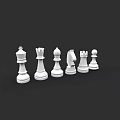 Classic White Chess Pieces Arranged in a Row on Black Background