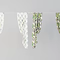Various Floral Pattern Curtains Hanging On Rod With Different Designs 3d model