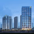 Modern High Rise Residential Building Night View With Bright Lighting Street Vehicles And Trees