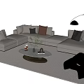 Modern Beige Sofa And Coffee Table Set With Round Marble Top Pillows And Floor Lamp