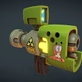 Green Cartoon Weapon With Radioactive Warning Sign Yellow Glowing Parts And Barrel Grip