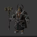 Fantasy Armored Warrior Character With Horned Helmet Large Hammer And Intricate Armor Details