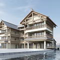 Traditional Roof Boutique Hotel Building Featuring Multi Story Balconies And Front Pool Area