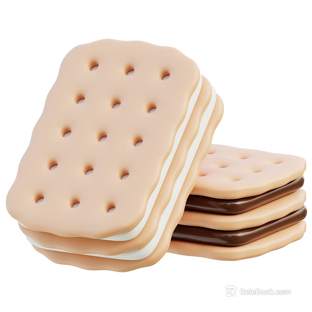 Stacked Sandwich Biscuits with Vanilla and Chocolate Cream Fillings and Perforated Tops 3d model 