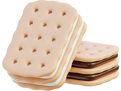 Stacked Sandwich Biscuits with Vanilla and Chocolate Cream Fillings and Perforated Tops 3d model
