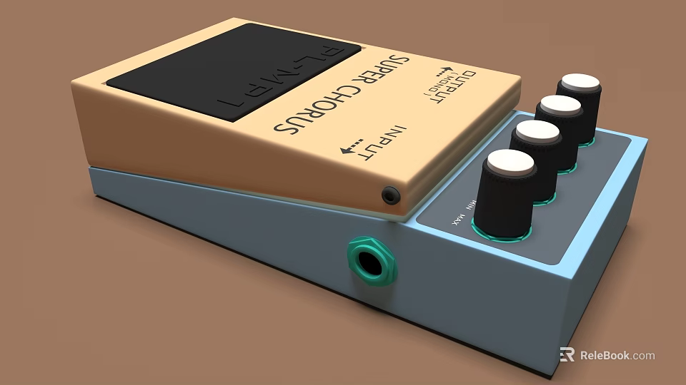 Musical Instrument Effects Pedal With Vintage Design Control Knobs And Jack Input 3d model