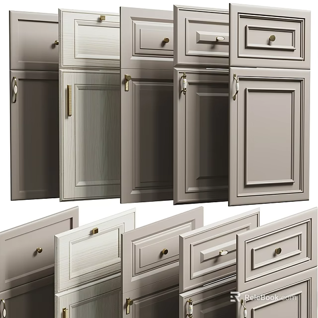 Functional And Stylish Kitchen Cabinets With Diverse Door Drawer Designs And Modern Hardware 3d model 