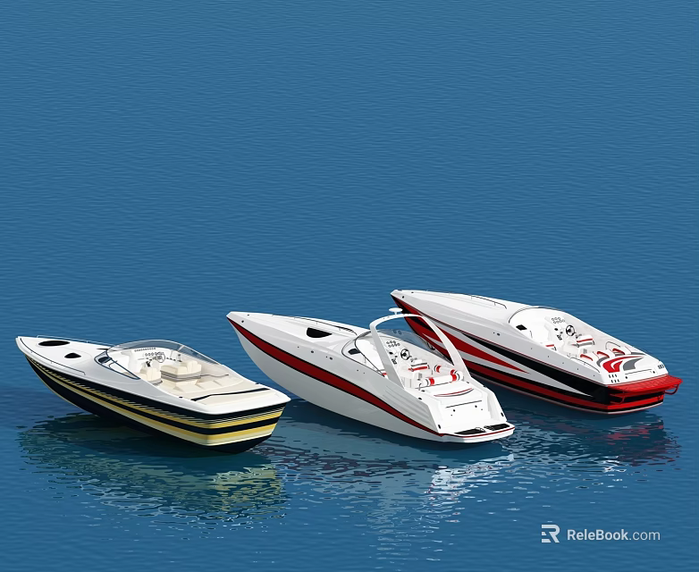 Three Stylish Yachts Floating On Blue Water 3d model 