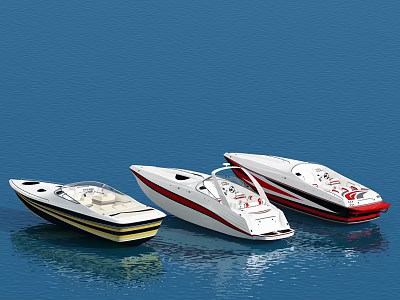 Three Stylish Yachts Floating On Blue Water 3d model
