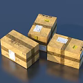 Three Sturdy Cardboard Boxes Wrapped With Brown Tape Labels And Yellow Stickers For Home Storage