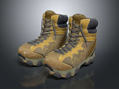 Brown And Black High top Hiking Boots With Gray Laces And Non slip Soles 3d model