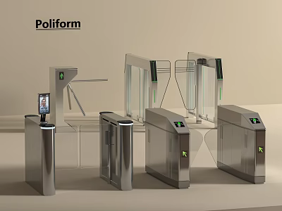 Stainless Steel Public Access Control Gates With Tripod Flap Barriers And Electronic Readers 3d model
