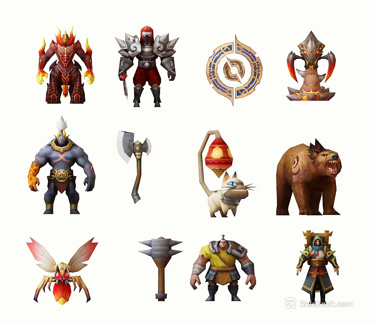 Fantasy Game and Movie Characters With Warriors Creatures Weapons and Ornaments 3d model 