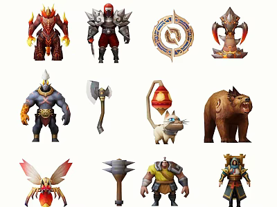 Fantasy Game and Movie Characters With Warriors Creatures Weapons and Ornaments 3d model
