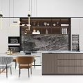 Elegant Modern Dining Table Set With Marble Countertop And Wooden Chairs
