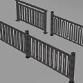 Black Metal Railings With Modern Vertical Bars And Square Support Posts 3d model