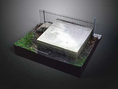Concrete Base Structure With Iron Fence Green Grass And Surrounding Soil 3d model