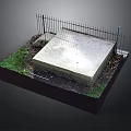 Concrete Base Structure With Iron Fence Green Grass And Surrounding Soil