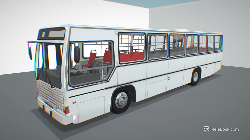 White City Bus Interior With Red Seats And Large Transparent Windows 3d model 