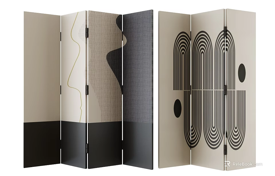 Modern Room Divider Screen With Geometric Patterns Textures And Color Blocks 3d model 
