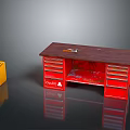 Red Craftsman Workbench with Tools on Top Yellow Jerrycan and Multiple Drawers 3d model
