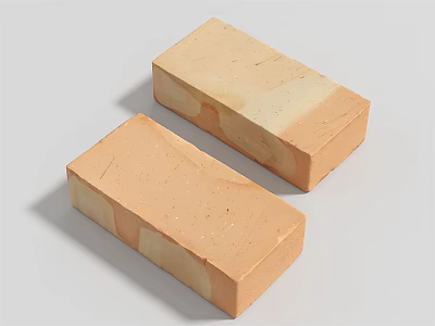 Two Rectangular Terracotta Clay Bricks With Textured Surface For Building Construction 3d model