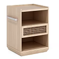 Modern Minimalist Light Wood Nightstand With Open Shelves And Rattan Detail