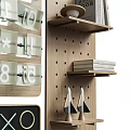 Decorative Wall Hangings with Alphabet Number Cards Chalkboard Wooden Pegboard Shelf Clips Stickers and Books