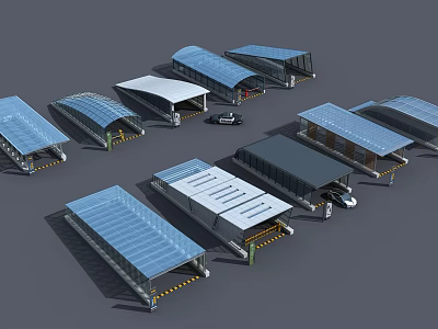 Modern Roadside Shelter Facilities With Various Roof Designs And Functional Structures 3d model