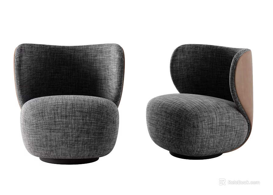 Modern Gray Fabric Single Sofa With Curved Backrest And Leather Accent 3d model