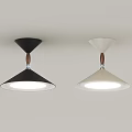 Modern Black and White Ceiling Lamps with Wooden Accents and Transparent Conical Shades