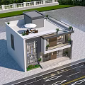 Modern Two Story Detached Villa With Large Windows Spacious Driveway And Green Trees