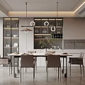 Modern Restaurant Interior Design Featuring Dining Table Chairs Pendant Lights And Display Cabinets 3d model