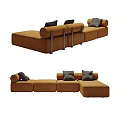 Stylish Orange Modular Sectional Sofa With Gray Cushions And Modern Design 3d model