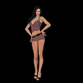 Woman From Behind In Sleeveless Top Shorts With Long Black Hair And High Heels