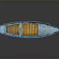 Blue Traditional Wooden Boat Featuring Orange Seats And Intricate Decorative Accents