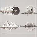 Minimalist Modern Wall Decor Featuring Circular Frames And Mountain Silhouette Elements 3d model