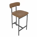Modern Brown Bar Stool With Cushioned Seat Backrest And Black Metal Frame