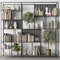 Modern Minimalist Shelving Unit With Books Decorative Plants Vases And Sculptures