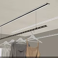 Ceiling Mounted Hangers With Track System And LED Light Illuminating Clothes In Modern Indoor Space