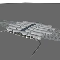 Modern Railway Station With Streamlined Roof Design And Multiple Platforms 3d model