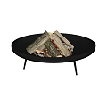 Black Round Fire Pit With Three Thin Legs And Logs Inside 3d model