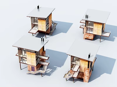 Modern Detached Villa Design With White Roof Brown Exterior And Balconies 3d model